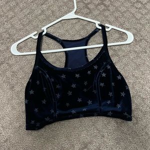 Aerie velvet bralette Sports Bra. Blue with stars.